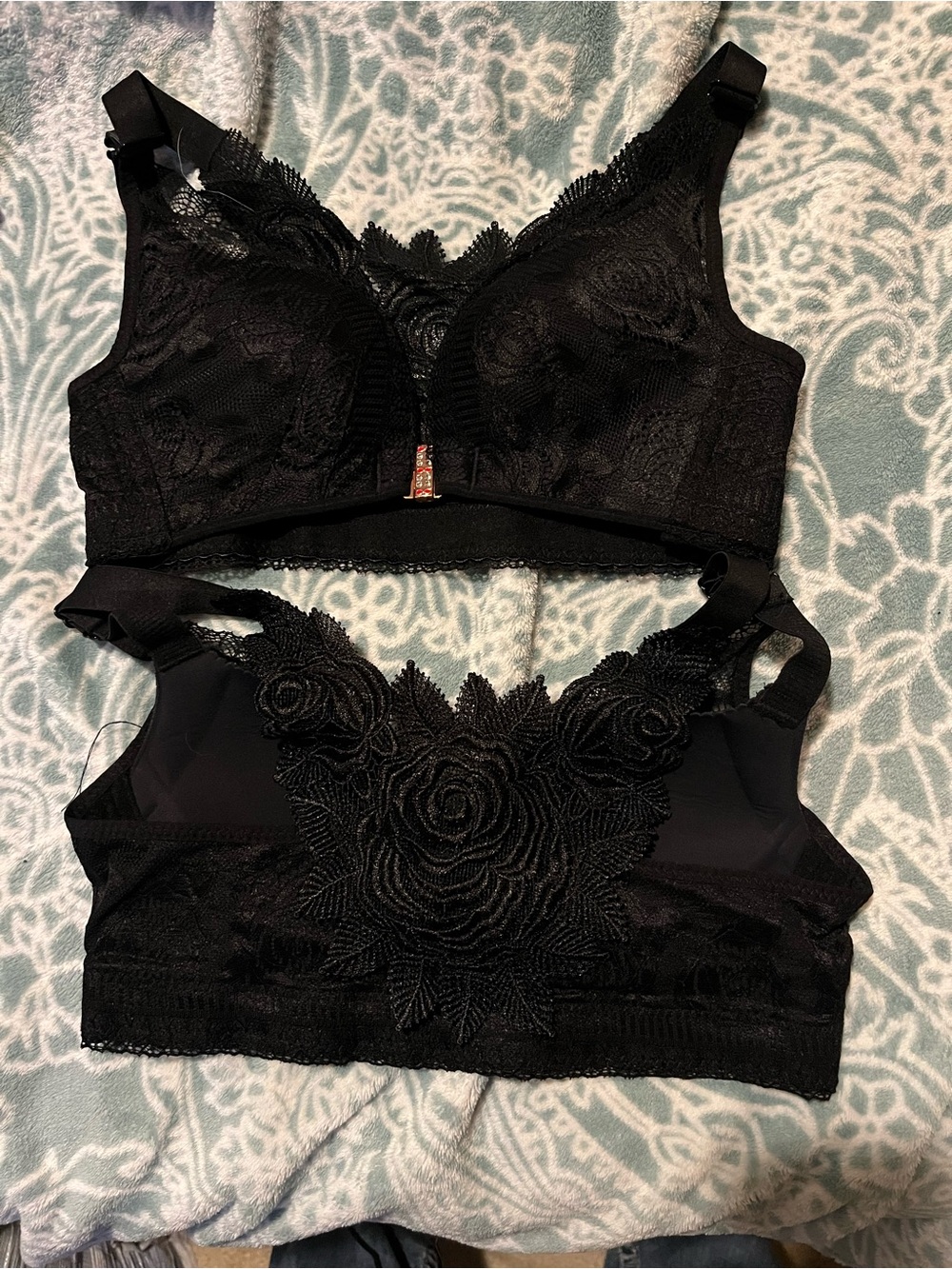 Black Lace Floral Bralette - Women Intimates